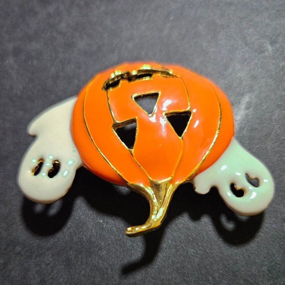 Gold tone pumpkin and ghost brooch - Picture 6 of 9